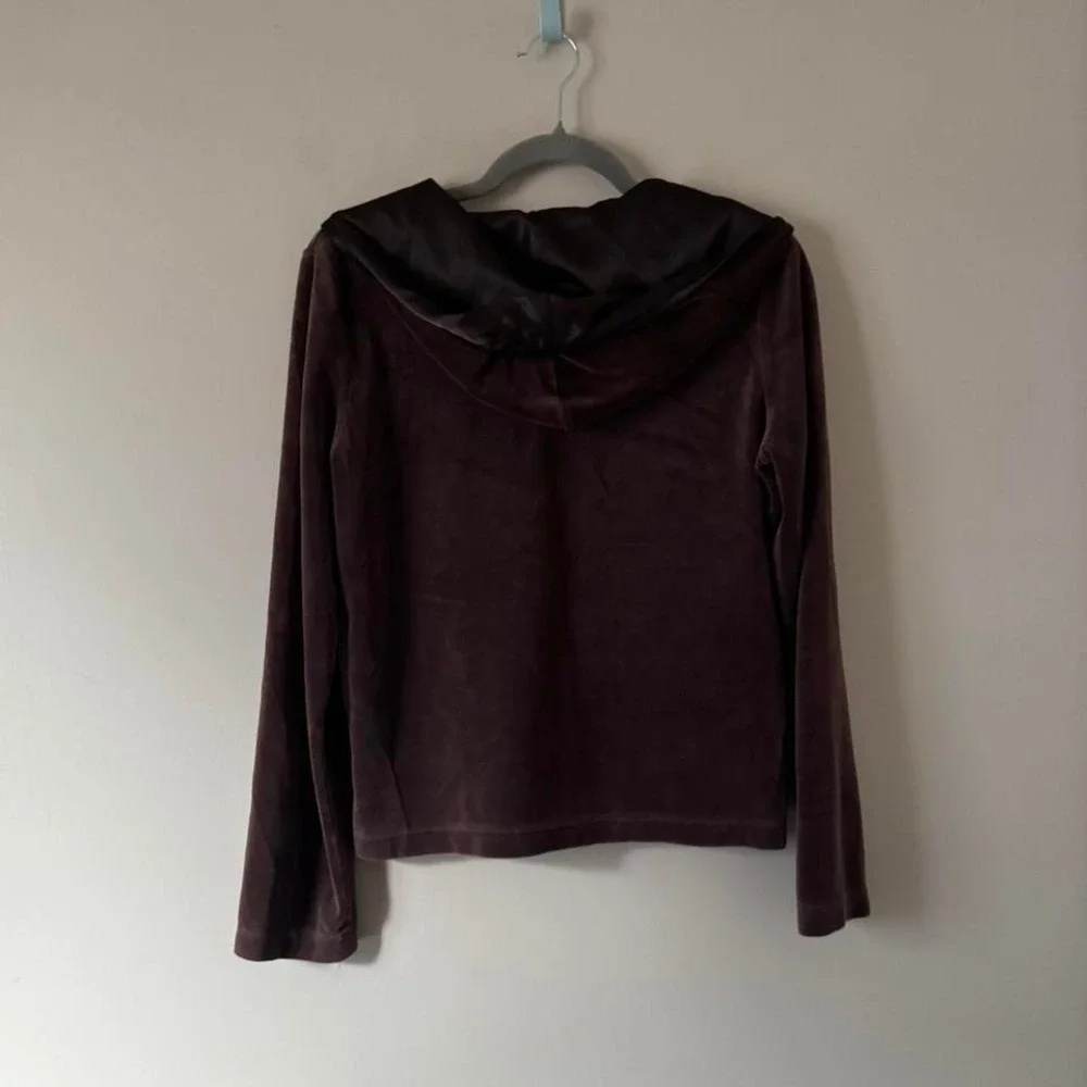 Y2K Chocoalte‎ Brown Velour Velvet Satin Hoodie Zip Up